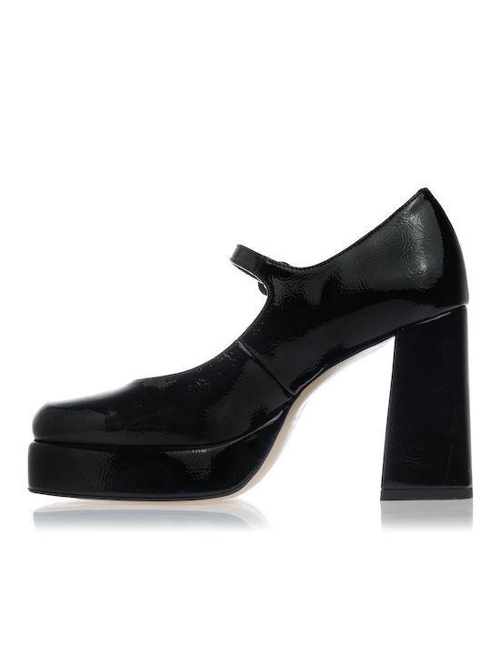 Sante Patent Leather Black High Heels with Strap