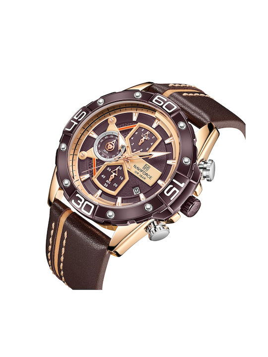 Naviforce Watch Chronograph Battery with Brown Leather Strap