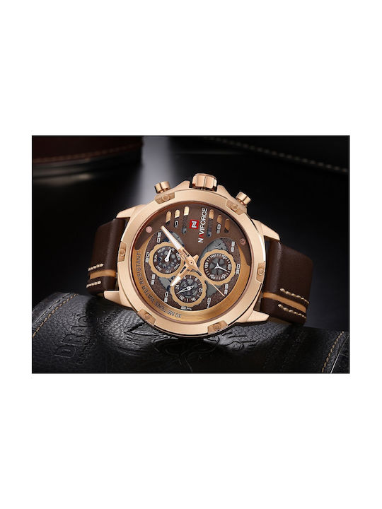 Naviforce Ceas Bărbați 13mm Cronograf Baterie Cu Curea Din Piele Maro