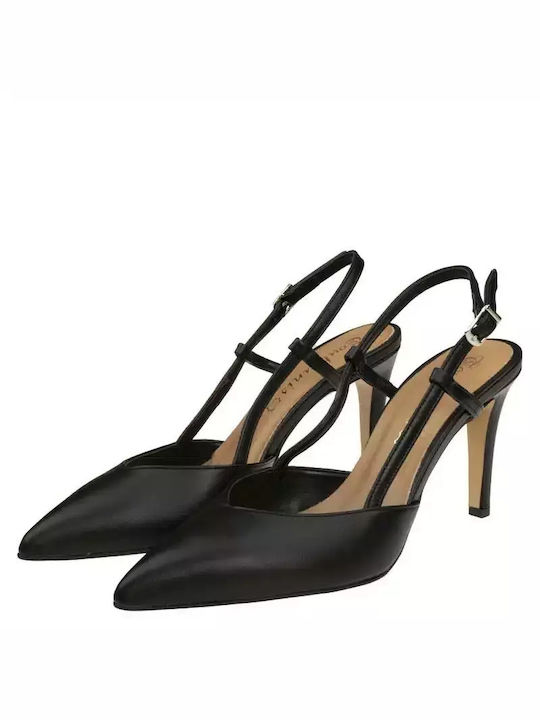 Toutounis Leather Pointed Toe Black Heels