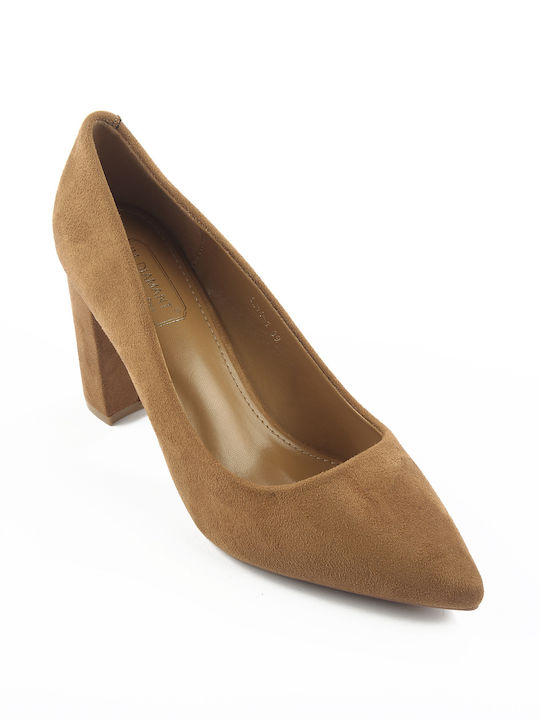 Fshoes Suede Pointed Toe Beige Heels