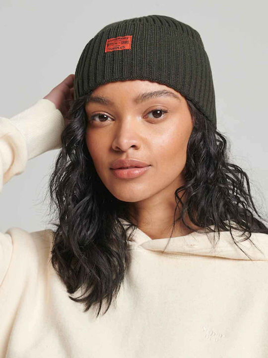 Superdry Beanie Unisex Beanie Knitted in Khaki color