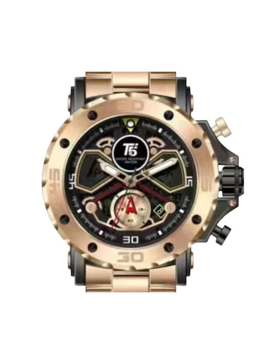 T5 Watch Chronograph Battery with Pink Gold Metal Bracelet