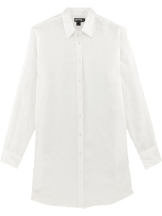 Langärmelig Damen Hemd Blanc
