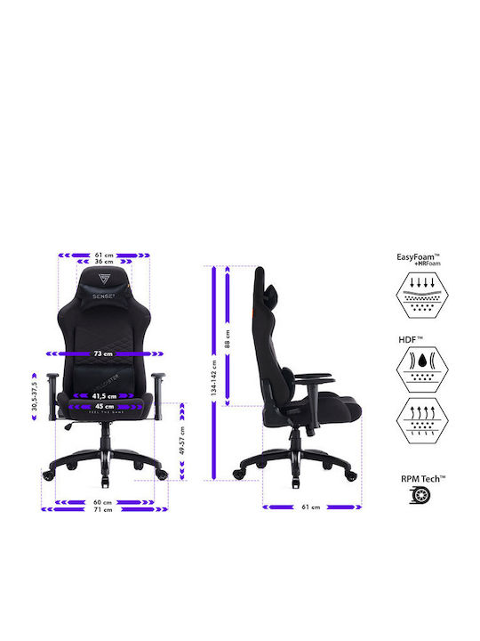 SENSE7 Spellcaster XL Υφασμάτινη Καρέκλα Gaming με Ρυθμιζόμενα Μπράτσα Γκρι