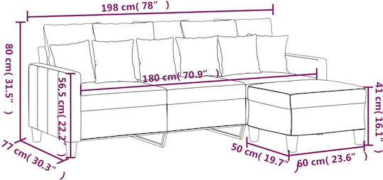 Three-Seater Fabric Couch Brown 198x77x80 cm