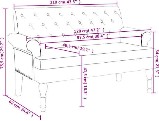 Canapea Cu Două Locuri Neagră 120x62x75.5cm