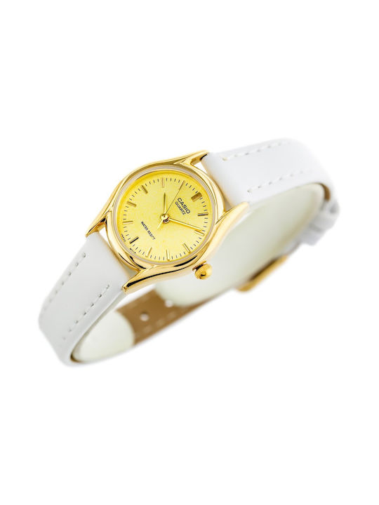 Casio Watch with White Leather Strap