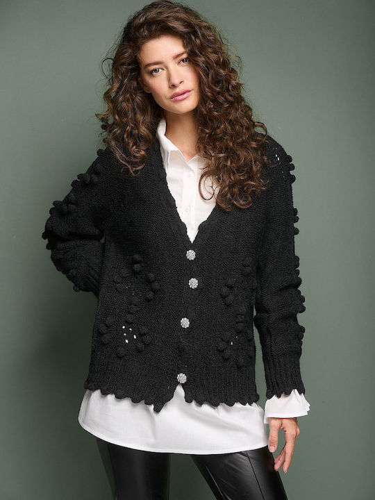 Cinderella Women's Knitted Cardigan with Buttons Black.