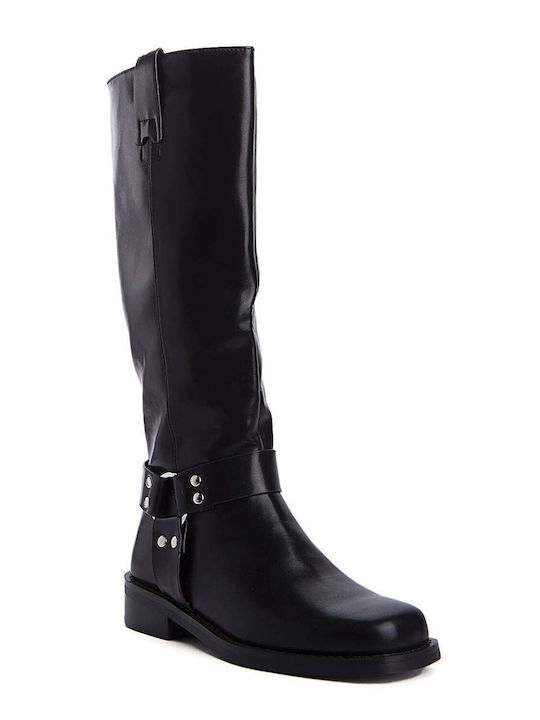 Keep Fred Synthetic Leather Riding Boots with Zipper Black