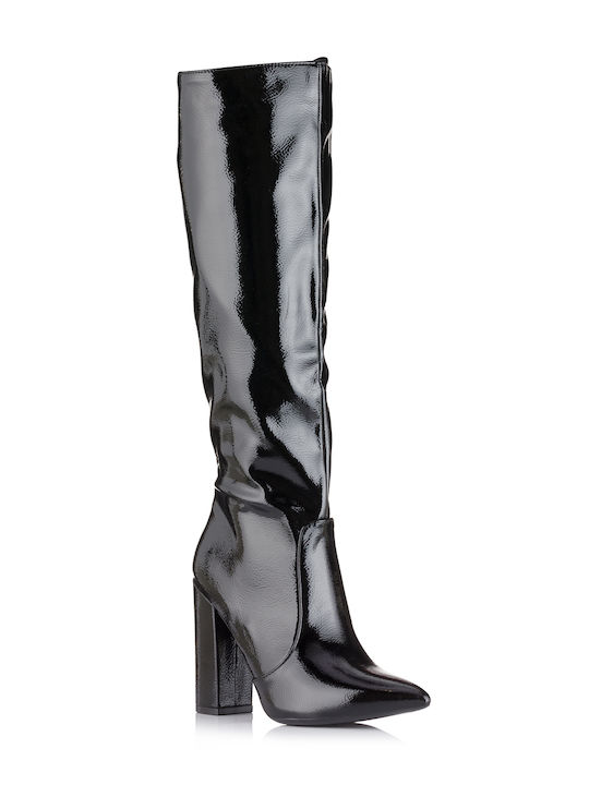 Diamantique Patent Leather Women's Boots with Zipper Black