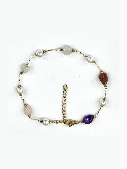 Tatu Moyo Bracelet Anklet Chain made of Steel Gold Plated with Pearls