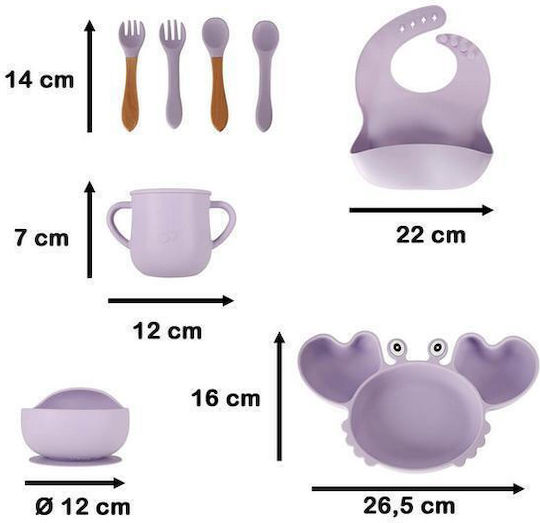 Hola Toys Feeding Set Crab made of Silicone Purple 6pcs