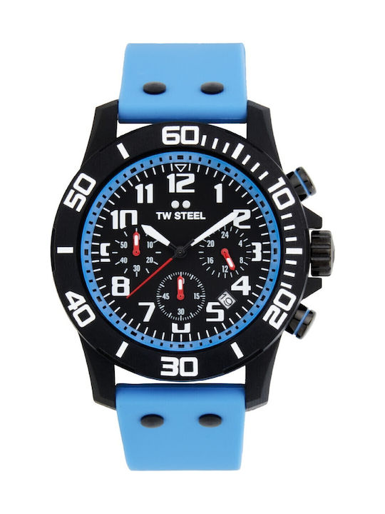 TW Steel Herrenuhr Chronograph Batterie mit Blau Kautschukarmband
