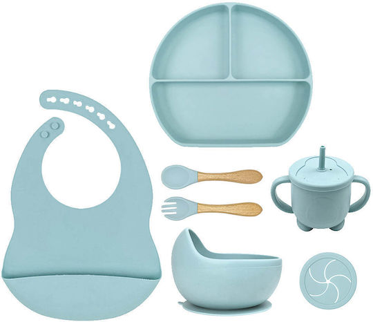 Baby Donkey Feeding Set made of Silicone with Non-Slip Base Light Blue 6pcs