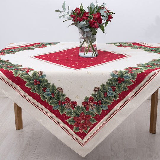 Dimeco Christmas Tablecloth Square Fabric Red L100xW100cm.