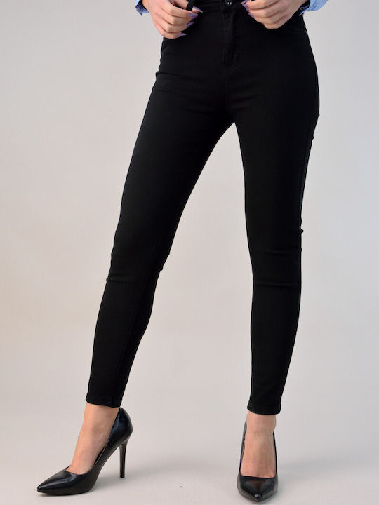 Potre High Waist Women's Jean Trousers in Skinny Fit Black