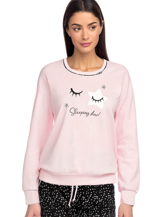 Vamp Winter Damen Pyjama-Set Baumwolle Rosa