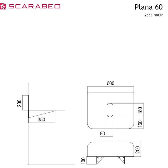 Scarabeo Plana 60 Countertop without Sink L60xW48xH20cm Black Matt