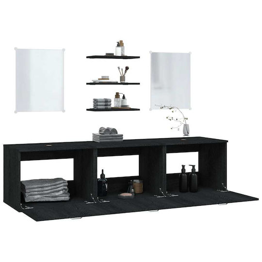 vidaXL Set de Mobilier Blat cu Lavoar & Oglindă Negru