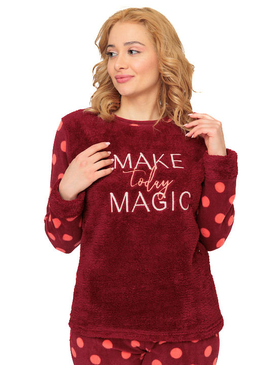 SNC Homewear Winter Women's Pyjama Set Fleece Burgundy