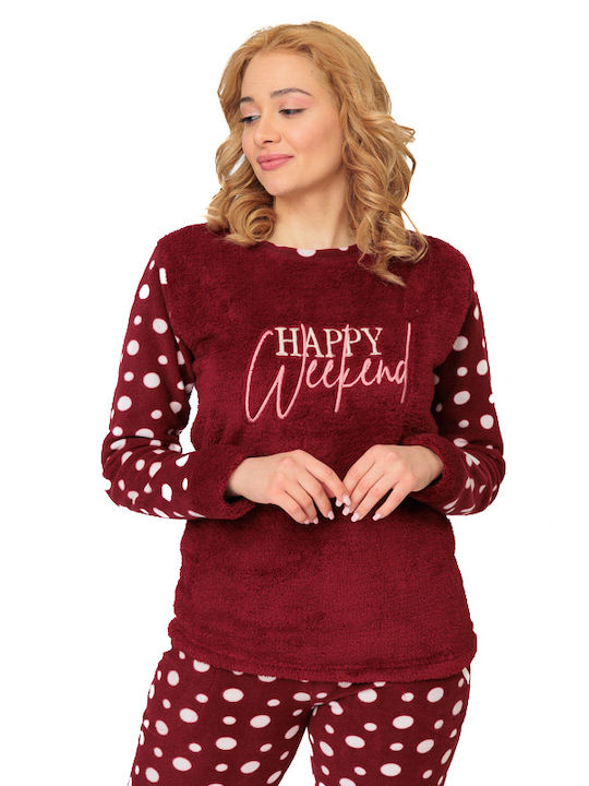 SNC Homewear Winter Damen Pyjama-Set Vlies Burgundisch