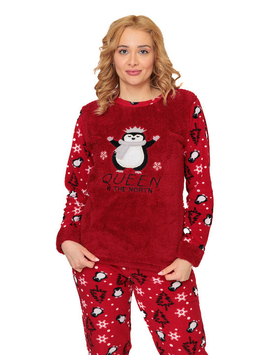 SNC Homewear Winter Women's Pyjama Set Fleece Red