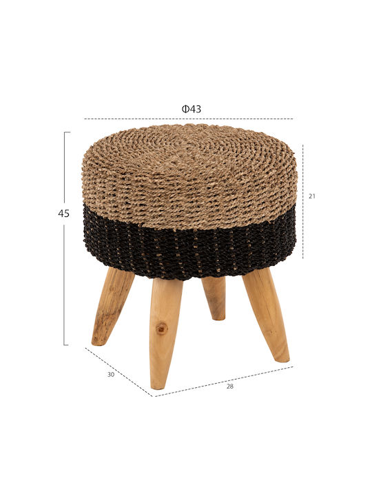 Stool For Living Room Wicker Beam Natural & Black 43x43x45cm