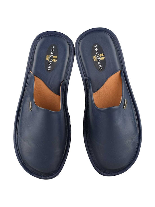 Yfantidis Men's Leather Slippers Blue