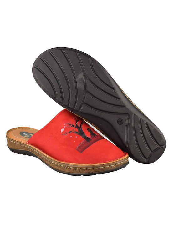 Yfantidis Leather Winter Women's Slippers in Red color