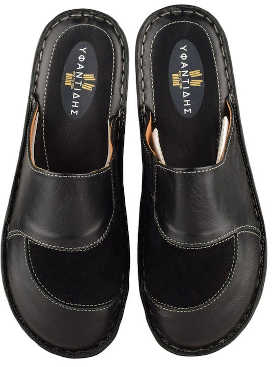 Yfantidis Leather Winter Women's Slippers in Black color