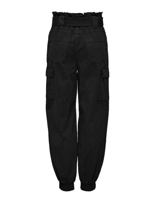 Only Hw Women's High-waisted Cotton Cargo Trousers with Elastic Black
