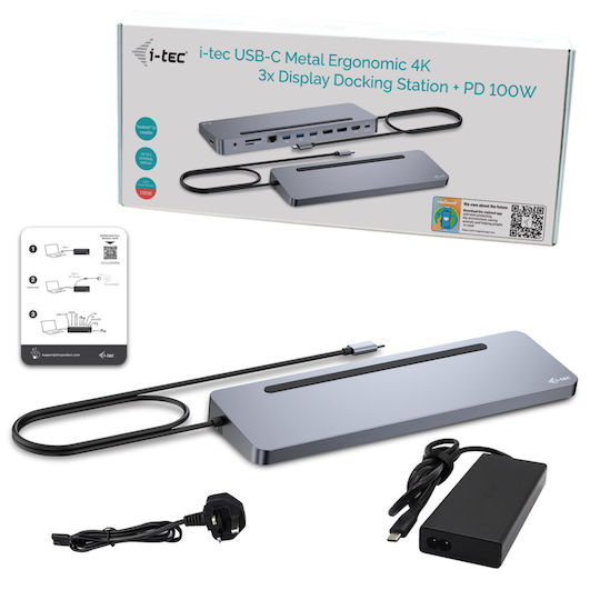 i-tec USB-C Stație de andocare cu HDMI/DisplayPort 4K PD Ethernet și conexiune 3 monitoare Gri (C31FLAT2PDPRO)