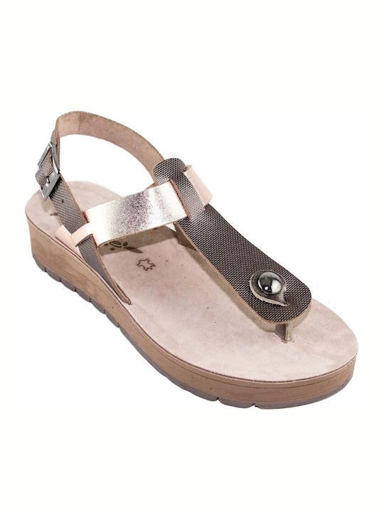 Fiore Collection T79 Leather Women's Flat Sandals Bronze Bronze Bronze