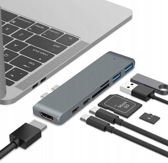 USB-C dublu Stație de andocare cu HDMI 4K PD Gri (CO2-0118)
