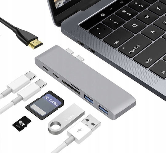 USB-C dublu Stație de andocare cu HDMI 4K PD Gri (CO2-0118)
