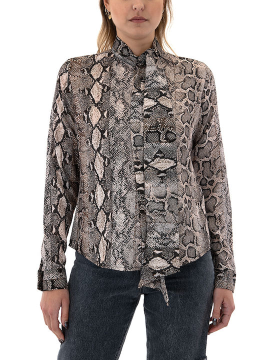 Studio 83 Women's Blouse Long Sleeve Animal Print Black