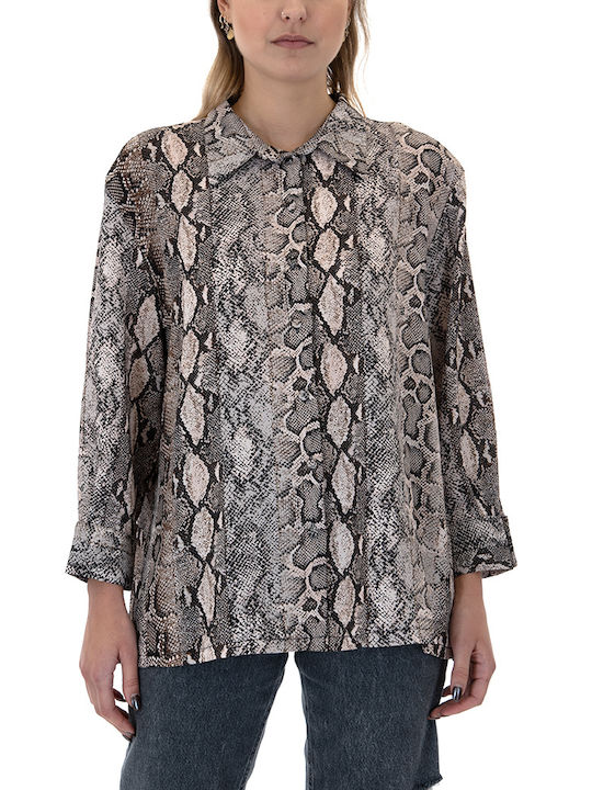 Studio 83 Women's Blouse Long Sleeve Animal Print Black