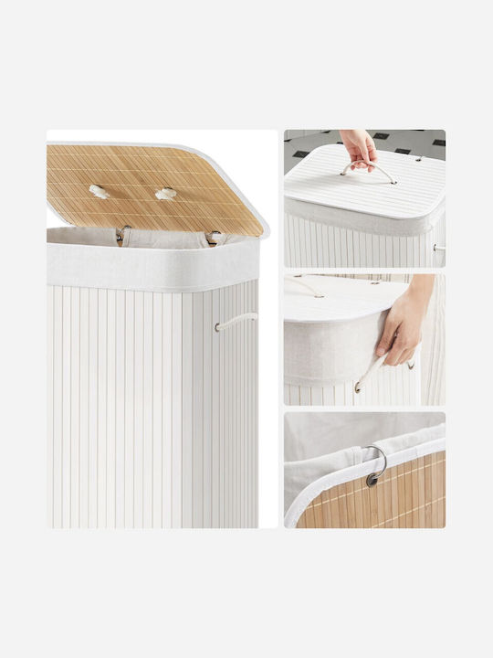 Songmics Bamboo Laundry Basket with Lid 40x30x60cm White