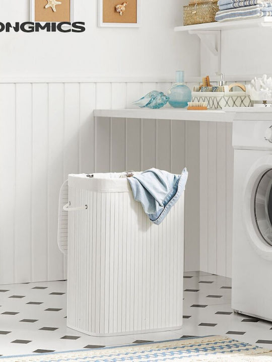 Songmics Bamboo Laundry Basket with Lid 40x30x60cm White
