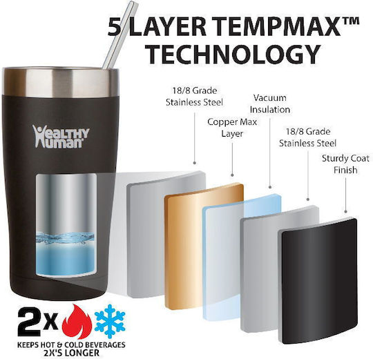 Healthy Human Cruiser Glass Thermos Stainless Steel BPA Free 591ml Stone White With Straw