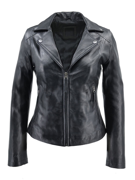 Δερμάτινο Γυναικείο Biker Jacket Μαύρο