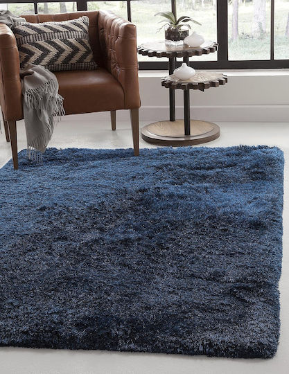 Saray Home Supreme Teppich Rechteckig Zottelig Synthetisch,Polyester/Cotton/Leather Blue