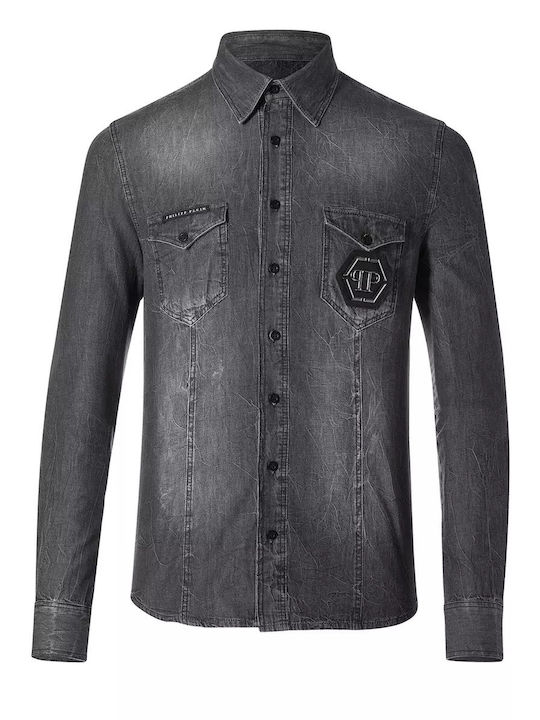 Philipp Plein Men's Shirt Long Sleeve Cotton Gris Fonce.