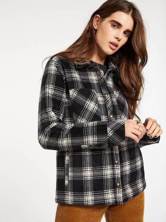 Plaid Dreams Κοντό Γυναικείο Μπουφάν για Χειμώνα Μπεζ