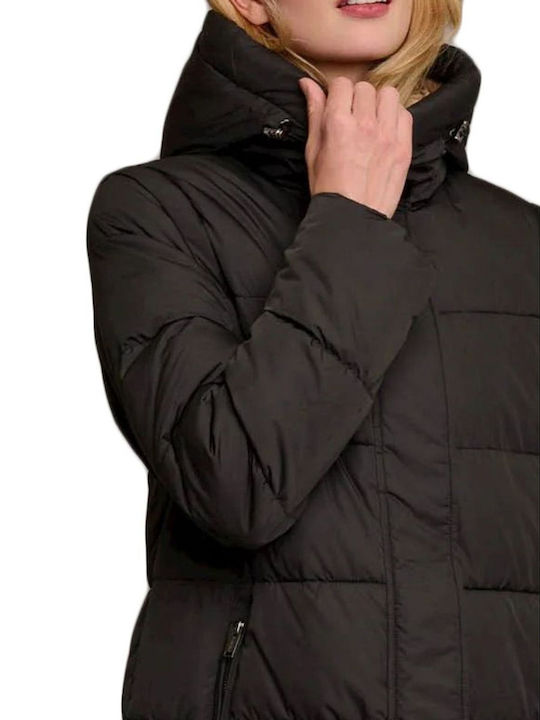 Μακρύ Γυναικείο Puffer Μπουφάν για Χειμώνα Μαύρο
