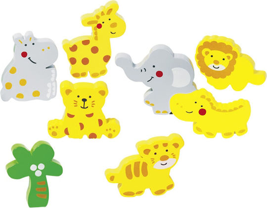 Дървено Детски Пъзел с Шипове Wild Animals за Над 2 години+ Години 8бр Goki