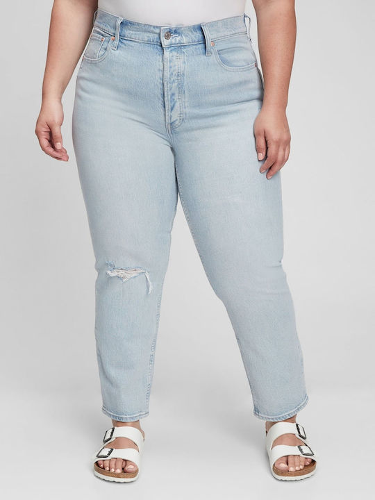 GAP High Waist Women's Jean Trousers with Rips in Straight Line