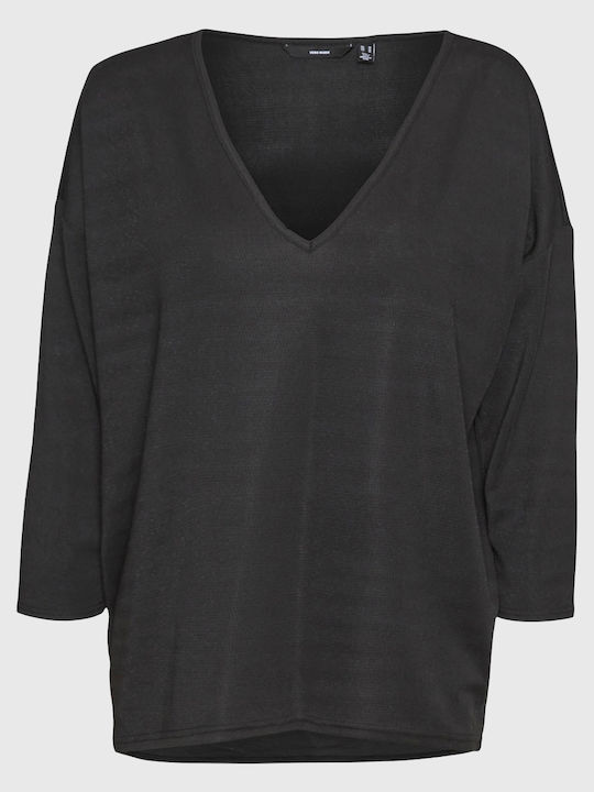 Γυναικεία Μπλούζα με Μανίκι 3/4 & V Λαιμόκοψη Black Lurex