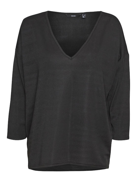 Γυναικεία Μπλούζα με Μανίκι 3/4 & V Λαιμόκοψη Black Lurex